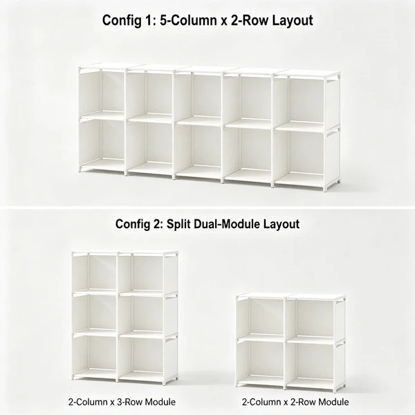 10-Cube Storage Closet Organizer with Curtain, DIY Modular Clothes Wardrobe Cabinet, Freestanding Metal Frame Shelving Unit for Bedroom Clothes Storage, 61.1"H x 30.8"W x 10.9"D, White