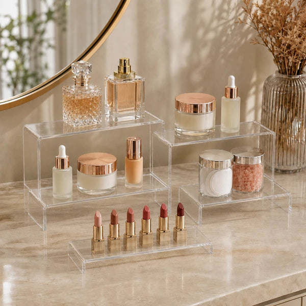 10-Piece Clear Acrylic Display Risers Set, U-Shaped Nesting Stands, 5 Different Sizes, Stair-Step Design for Multi-Purpose Display