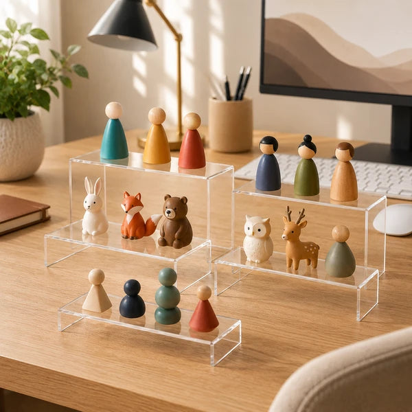 10-Piece Clear Acrylic Display Risers Set, U-Shaped Nesting Stands, 5 Different Sizes, Stair-Step Design for Multi-Purpose Display