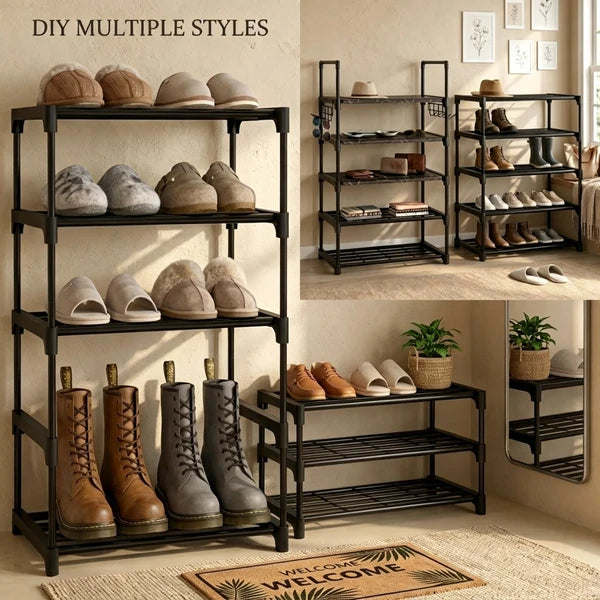 10 Tier Shoe Rack Narrow Shoe Shelf Tall Metal Shoe Storage Organizer for Entryway Closet, Freestanding Boot Rack with Hooks, Holds 20-24 Pairs, Includes Wooden Mallet and Non Slip Gloves
