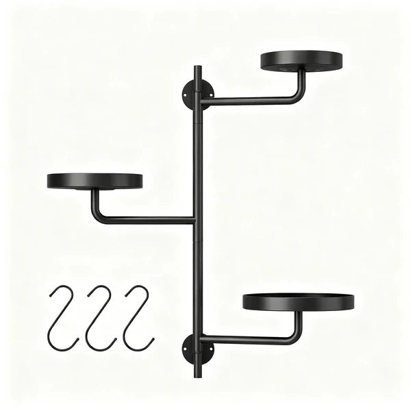 3-Tier Rotating Wall Mount Plant Shelf, Black Metal Swing Arm Plant Stand with Round Trays, Adjustable Wall-Mounted Display Rack for Indoor Plants, Books, Decor, Each Tray Holds Up to 20 LB (17.1 in H