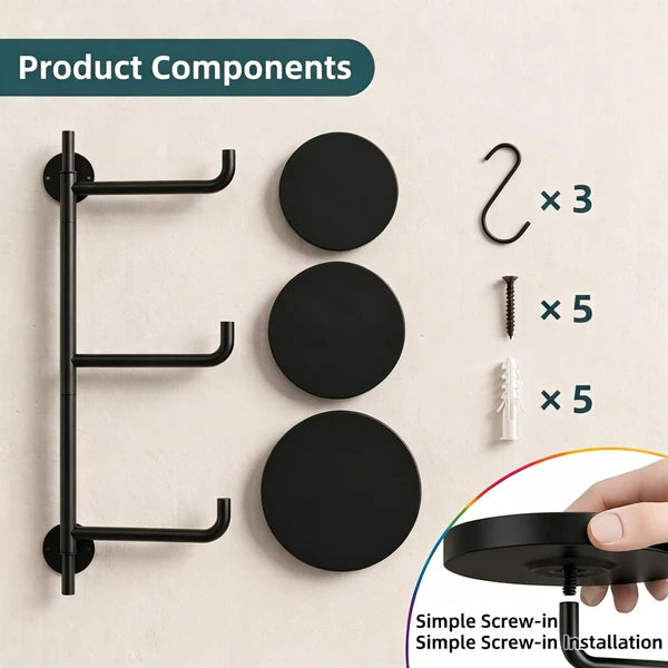3-Tier Rotating Wall Mount Plant Shelf, Black Metal Swing Arm Plant Stand with Round Trays, Adjustable Wall-Mounted Display Rack for Indoor Plants, Books, Decor, Each Tray Holds Up to 20 LB (17.1 in H