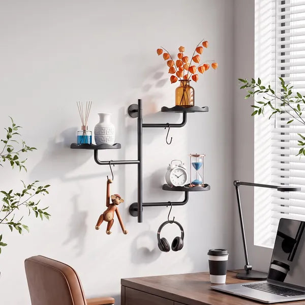 3-Tier Rotating Wall Mount Plant Shelf, Black Metal Swing Arm Plant Stand with Round Trays, Adjustable Wall-Mounted Display Rack for Indoor Plants, Books, Decor, Each Tray Holds Up to 20 LB (17.1 in H