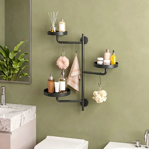 3-Tier Rotating Wall Mount Plant Shelf, Black Metal Swing Arm Plant Stand with Round Trays, Adjustable Wall-Mounted Display Rack for Indoor Plants, Books, Decor, Each Tray Holds Up to 20 LB (17.1 in H