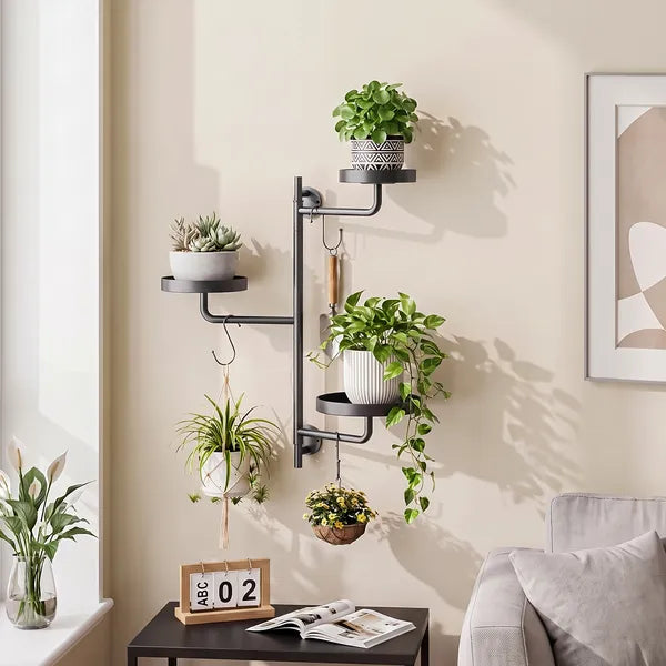 3-Tier Rotating Wall Mount Plant Shelf, Black Metal Swing Arm Plant Stand with Round Trays, Adjustable Wall-Mounted Display Rack for Indoor Plants, Books, Decor, Each Tray Holds Up to 20 LB (17.1 in H
