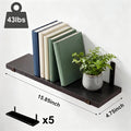 5-Tier Floating Shelves Wall Mounted, Black Wood Wall Shelves Set of 5 Same Size, Rustic Storage Shelf with Metal Brackets for Bedroom, Living Room, Bathroom, Kitchen, Holds up to 43lbs Each