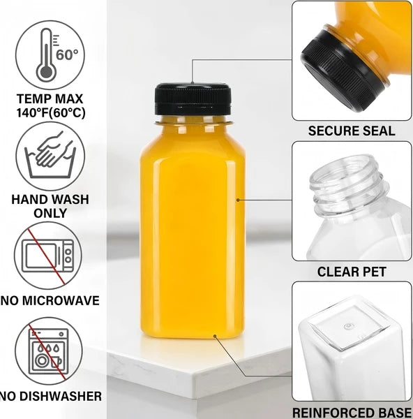 56pcs 8 Ounce Clear PET Plastic Bottles with Tamper-Evident Caps, Food Grade Reusable Drink Storage Containers for Juicing, Smoothies, Iced Tea, Milk and Daily Beverages