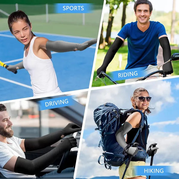 UV Protection Arm Sleeves Gloves, UPF 50+ Sun Protection Long Gloves with Non-Slip Grip, Breathable Cooling Sleeves for Driving, Cycling, Fishing, Hiking, Outdoor Activities for Women Men