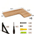 Corner Floating Shelves Set of 5, Matte Wood Finish Corner Wall Shelves with Triangle Iron Brackets, Rustic Wood Display Shelf for Bedroom, Bathroom, Living Room, Kitchen