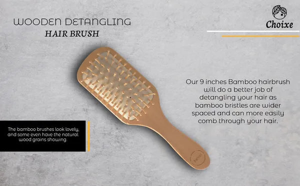 Natural Wooden Detangling Hair Brush - Eco Friendly Bamboo Bristle Paddle Brush for Sensitive Scalp Massage, Anti Static Hair Growth Styling Comb for Women and Men