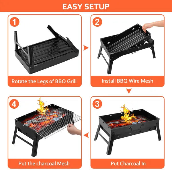 Foldable Portable BBQ Charcoal Grill Grill Lightweight Smoker Grill for Camping Picnics Garden Grilling