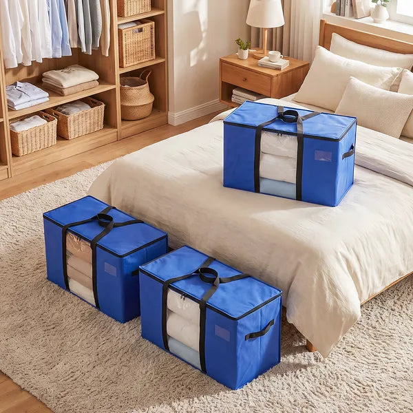 Moving Bags Heavy Duty, 6 Pack Extra Large Storage Bags with Clear Window, 100L PP Moving Totes with Reinforced Zipper & Wrap Around Handles for Clothes Closet Storage, Blue