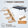 Wall-Mounted Cat Stairs Set with Shelf, Includes 2x 4-Step Cat Climbing Ladders & 1x Wall Shelf, Paulownia Wood Steps Wrapped in Jute Rope, Full Hardware Kit Included, 45° Slope, Max Load 30 LBS Per S
