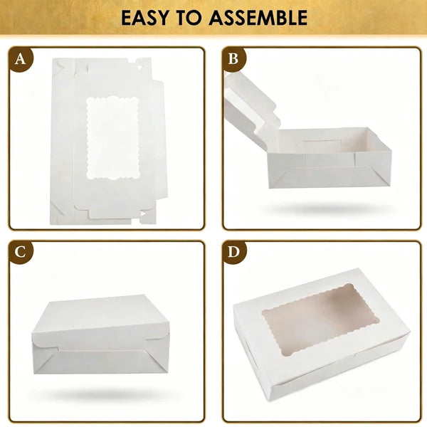 White Bakery Boxes with Window 48 Pack, 12x8x2.5 Inch Cookie Boxes with 3 Window Styles, Food Grade White Cardboard Donut Boxes for Pastries Cupcakes Treats, Includes 15 Kraft Stickers