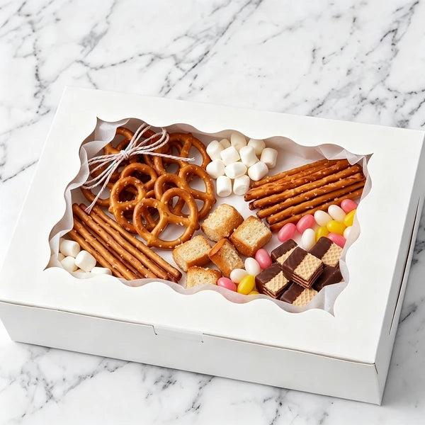 White Bakery Cookie Box with Scalloped PET Window, 12x8x2.5in Rectangular Gift Box, 15-Pack Foldable Treat Box for Cookies Candy Pretzels Snacks