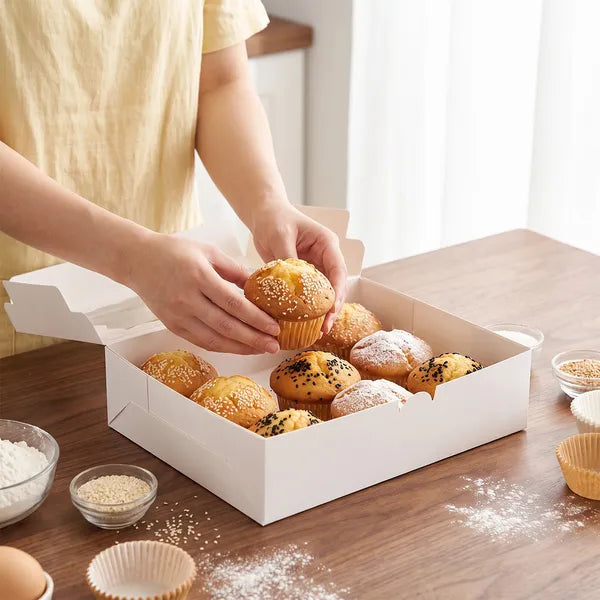 White Bakery Cookie Box with Scalloped PET Window, 12x8x2.5in Rectangular Gift Box, 15-Pack Foldable Treat Box for Cookies Candy Pretzels Snacks